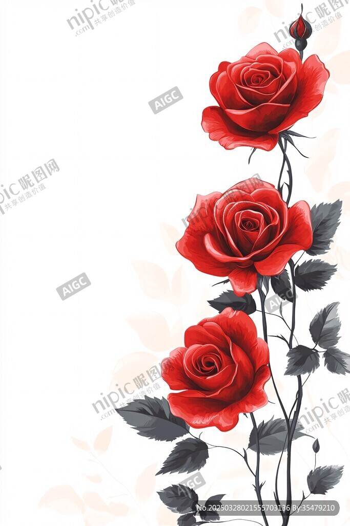 三朵红玫瑰插画