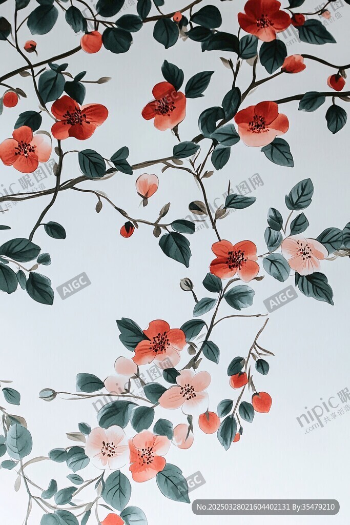 枝头繁花绘就中式诗意景
