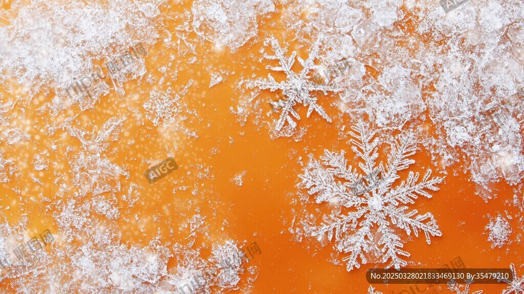 橙色背景上的精致雪花