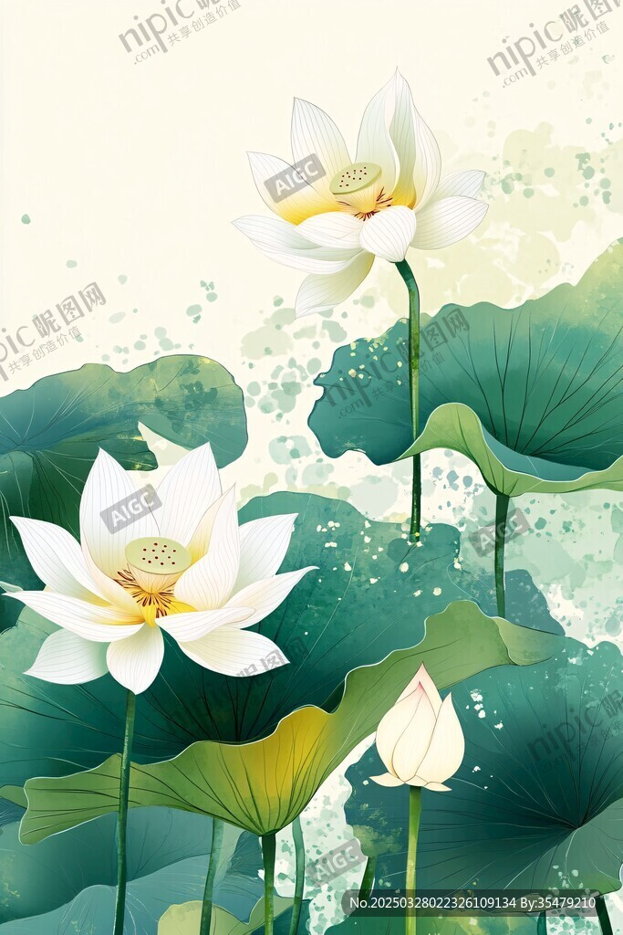 水墨风荷花绽放图