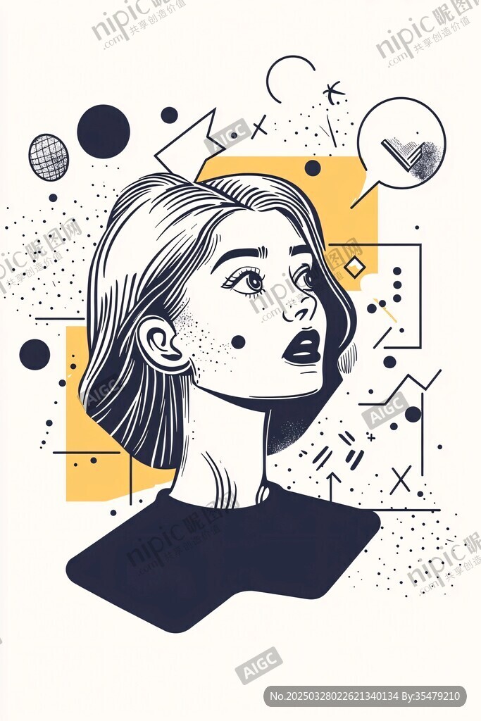 俏皮短发女孩插画形象