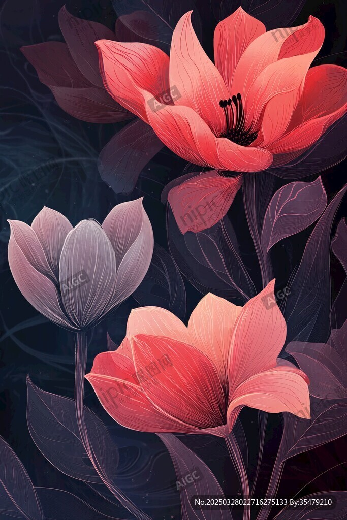 梦幻粉色花卉插画