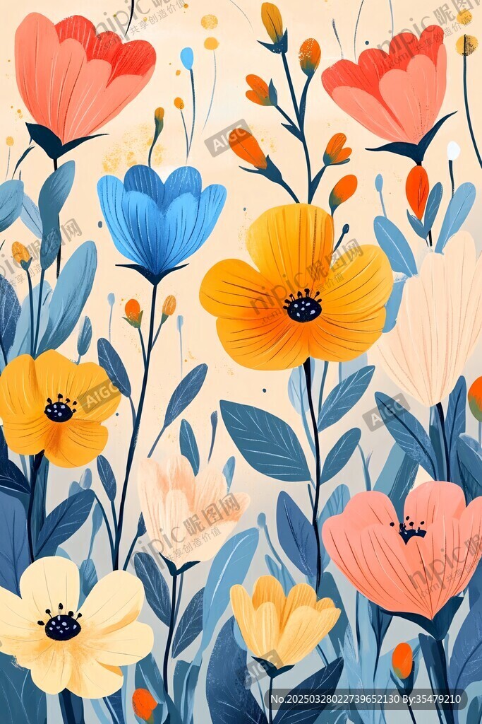 缤纷花卉插画