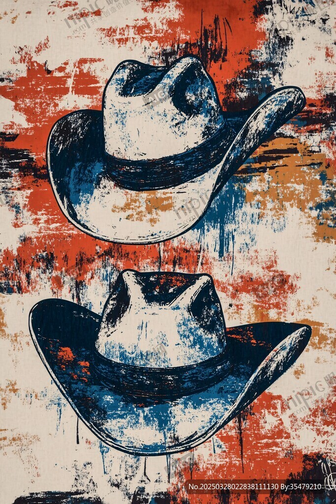 复古风双牛仔帽艺术画