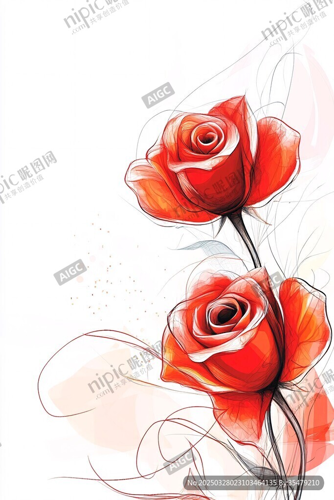 两朵娇艳红玫瑰插画