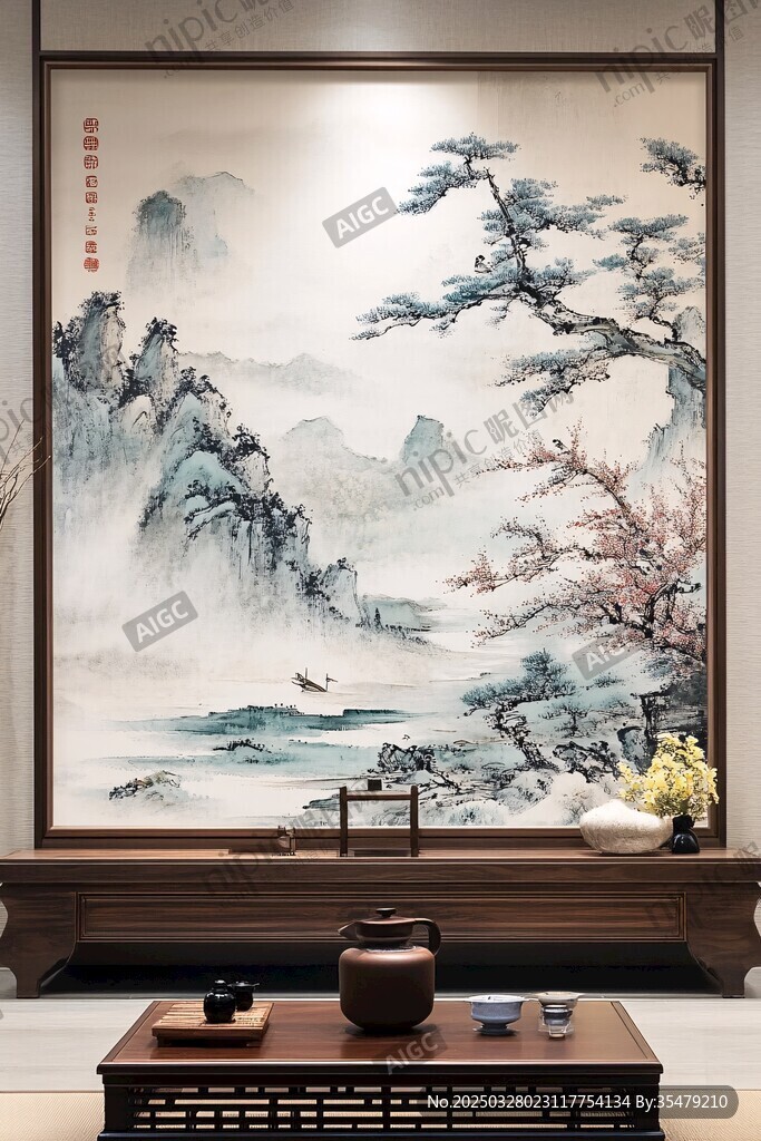 中式客厅山水墨画装饰景