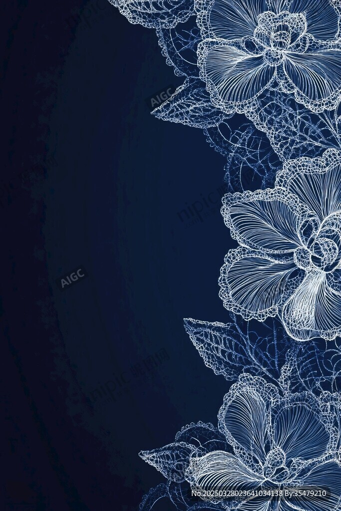 深蓝底白色蕾丝花卉图案