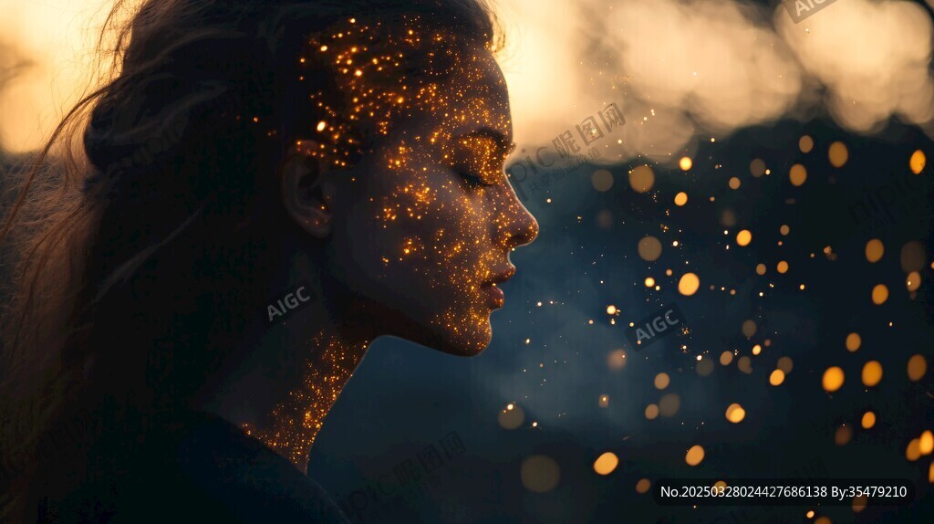 梦幻光影中的女性侧影