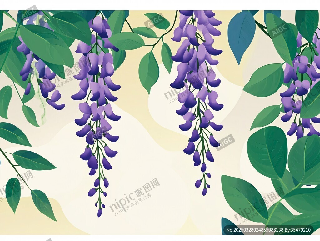 紫藤花垂落的清新景致