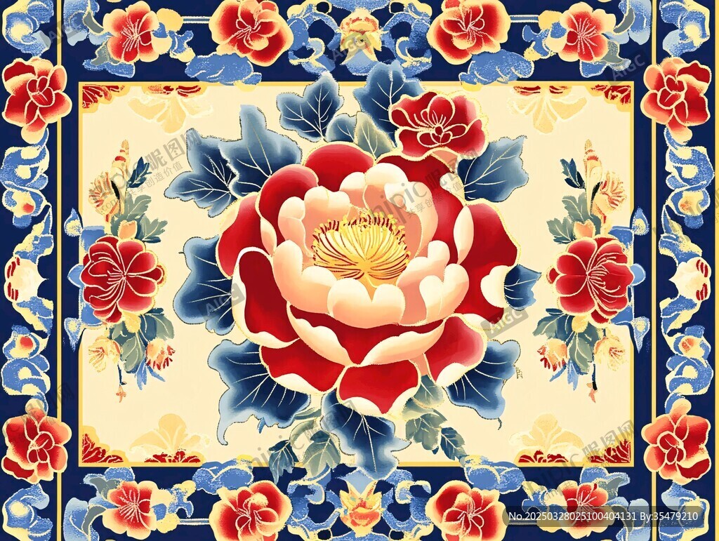 中式牡丹花卉精美图案