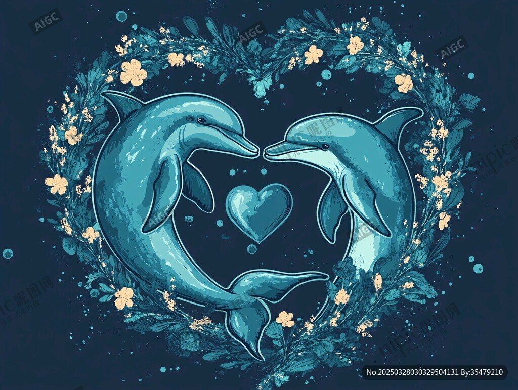 心型海豚浪漫插画