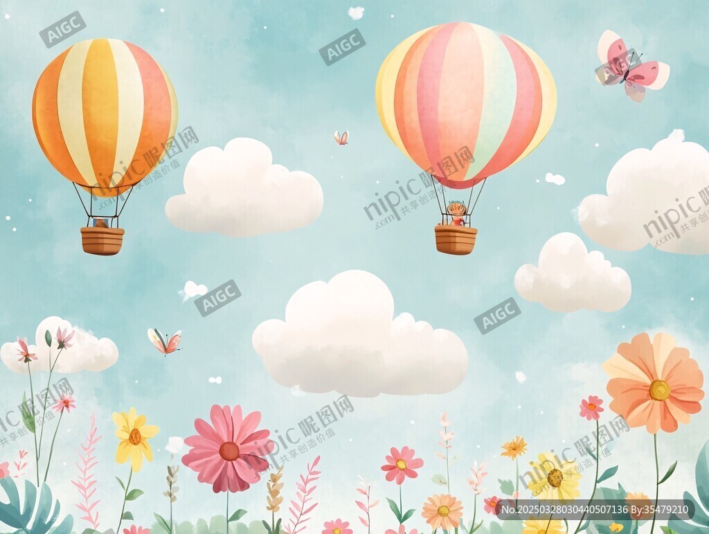 梦幻热气球的天空花田之旅