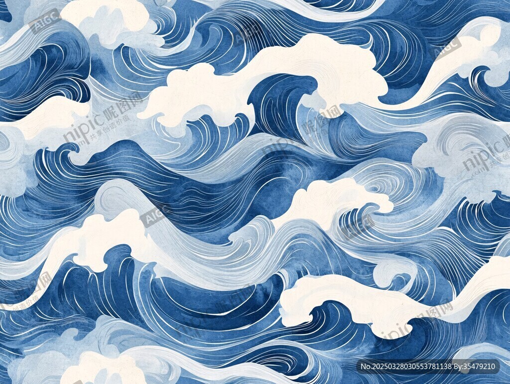 蓝白海浪图案 尽显海洋魅力