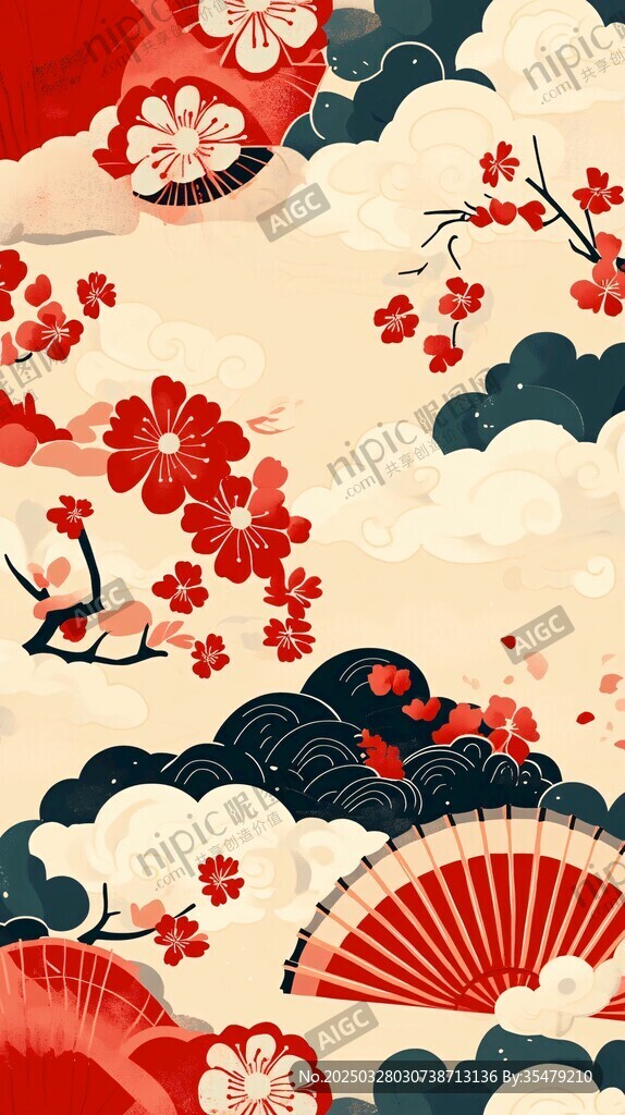 日式和风花卉云纹图案