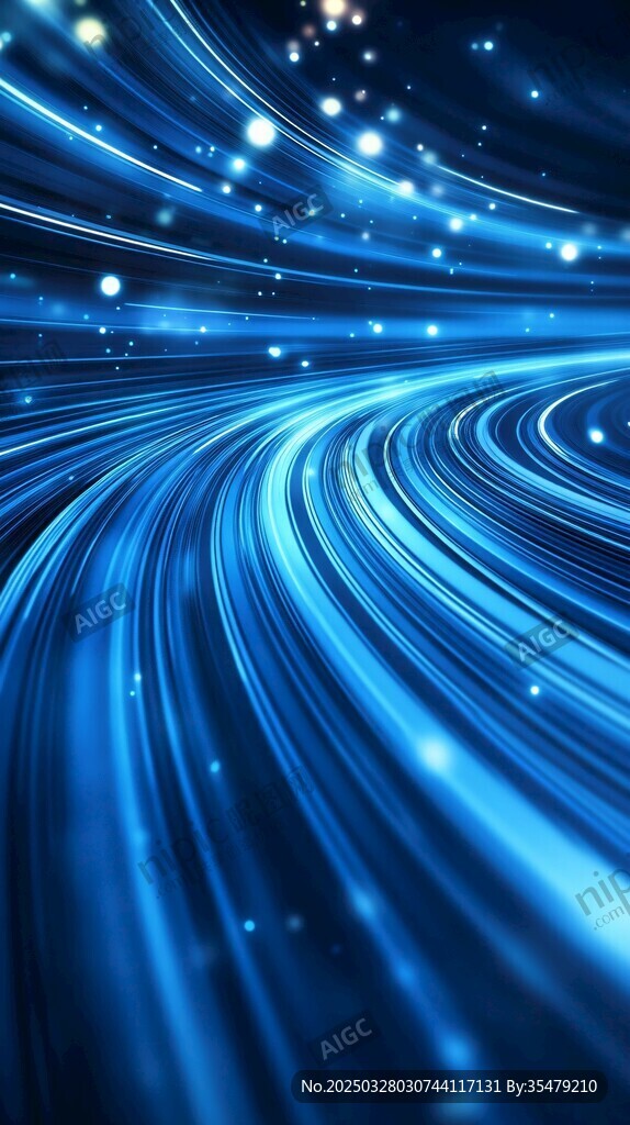 梦幻蓝色光带流动背景图