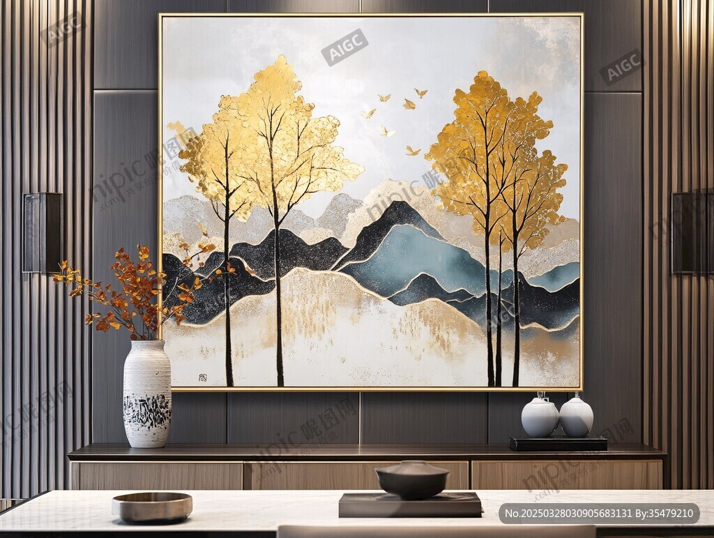 现代客厅的山水艺术挂画