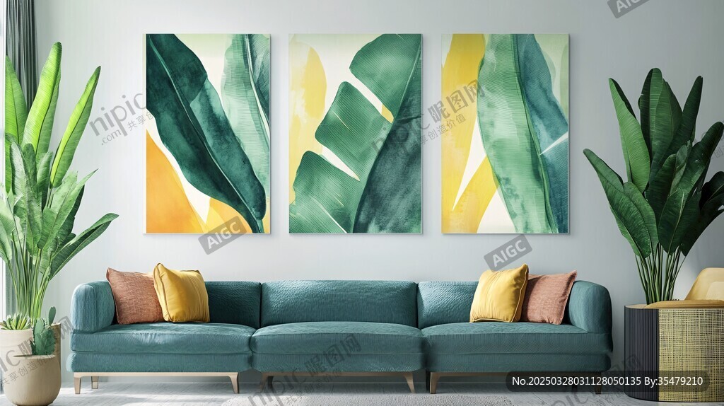 清新绿植风客厅装饰画