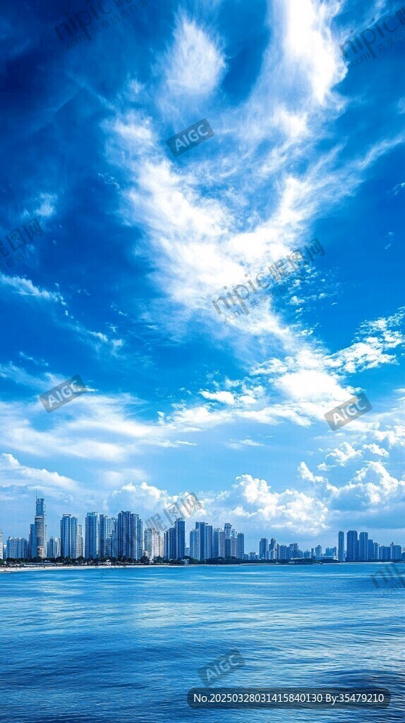 碧海蓝天映都市天际线