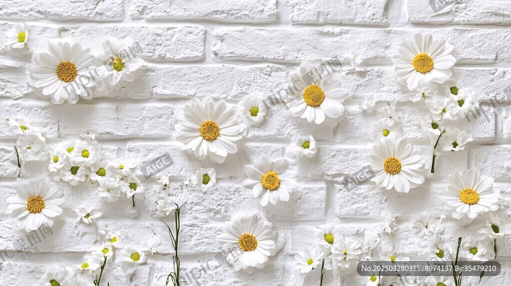 白色砖墙雏菊清新装饰图