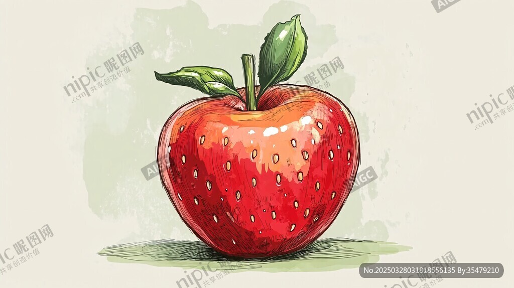 手绘鲜红苹果插画