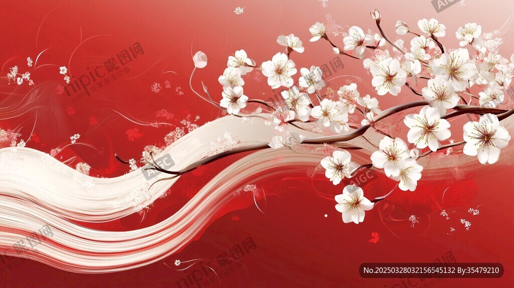 红梅绽红底 雅致中式风