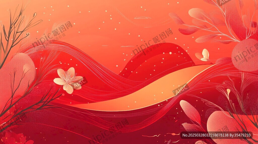 浪漫红色花卉风景插画
