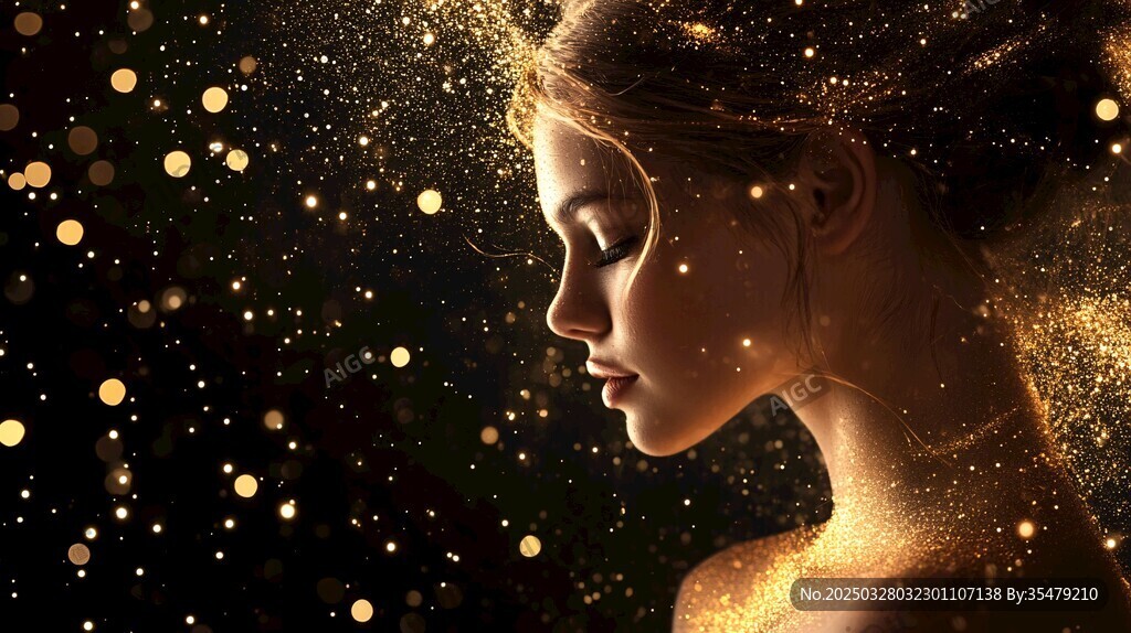 梦幻金粉中的优雅女性侧影
