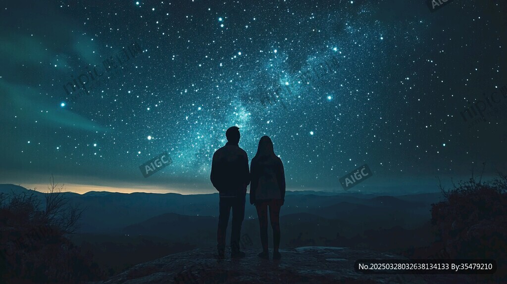 情侣共赏璀璨星空夜景