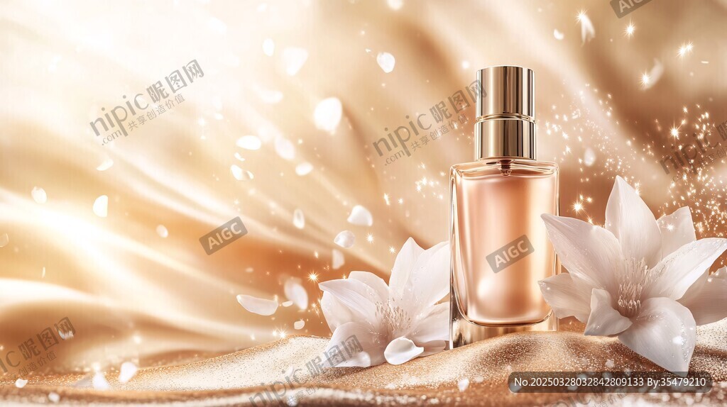 优雅香水瓶与浪漫花卉