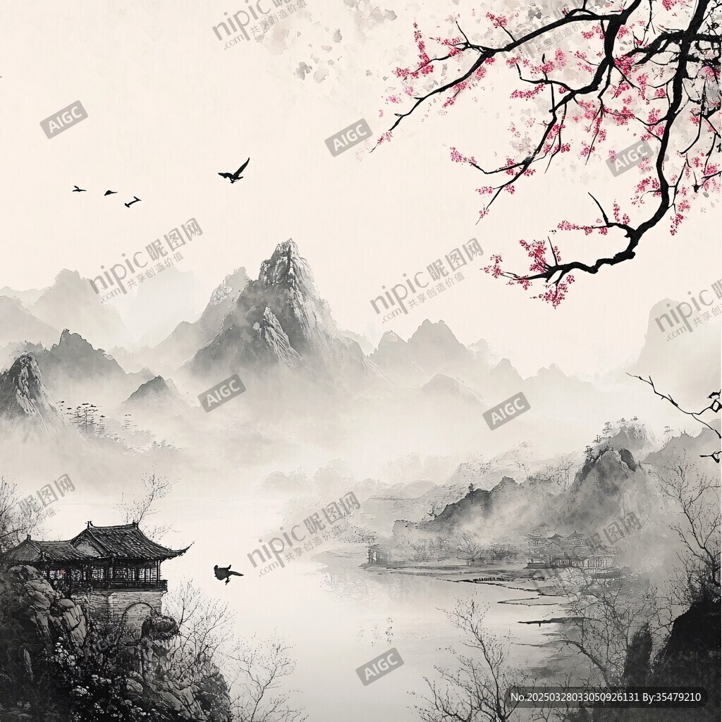 水墨山水间的诗意春景