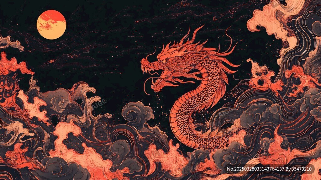 月夜蛟龙腾云图