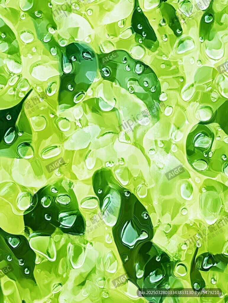 绿叶上晶莹的水珠美景