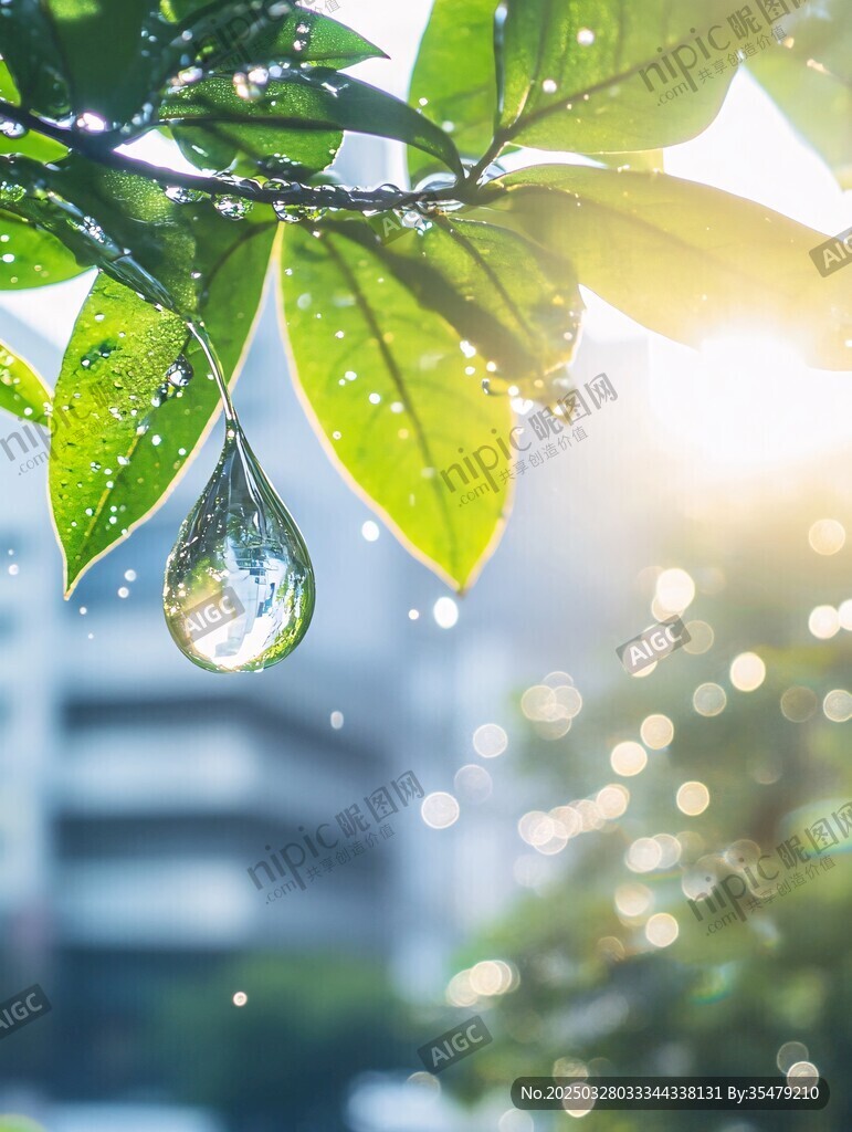 晨露绿叶 阳光洒落之美