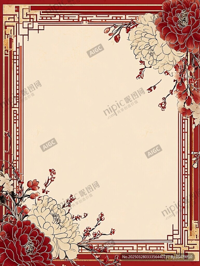 中式牡丹边框古风背景图