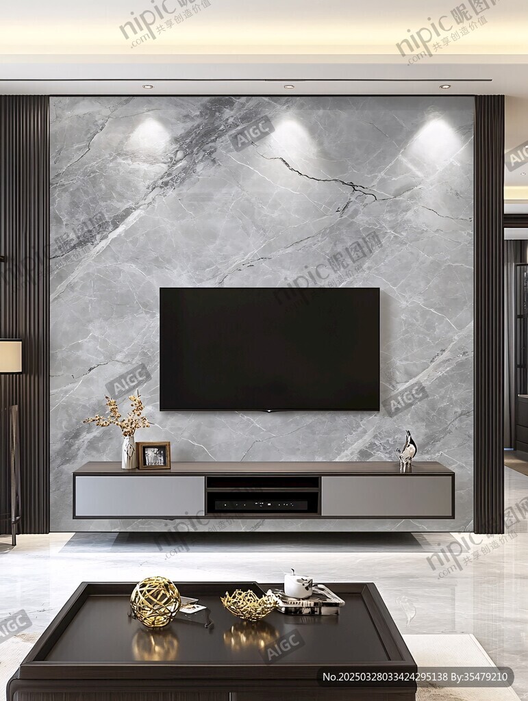 现代简约大理石电视背景墙