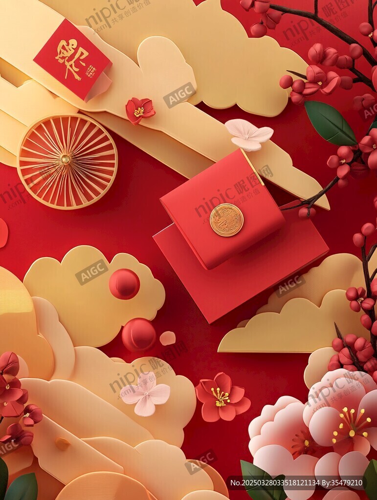 新春喜庆元素立体场景图