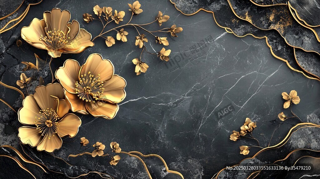 黑金花卉奢华背景装饰图