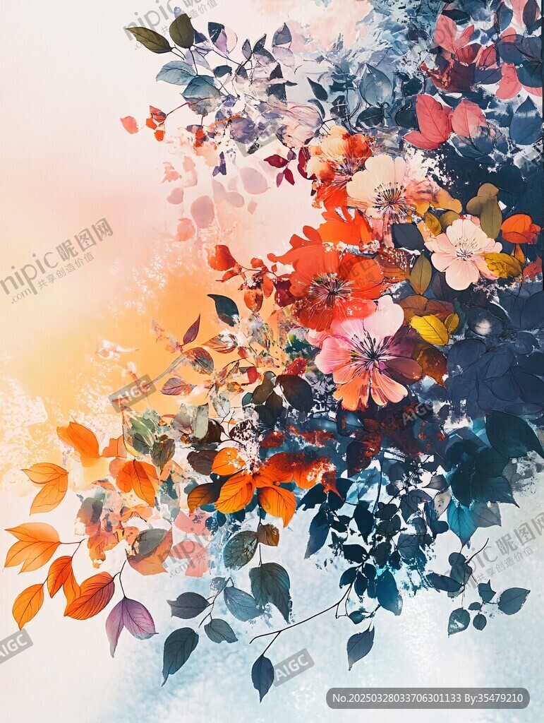梦幻花卉水彩艺术画作