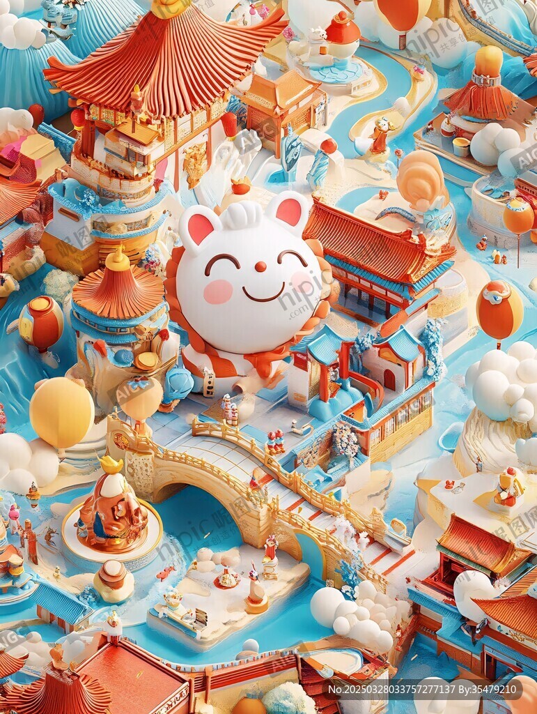 萌兔闹新春古风热闹场景