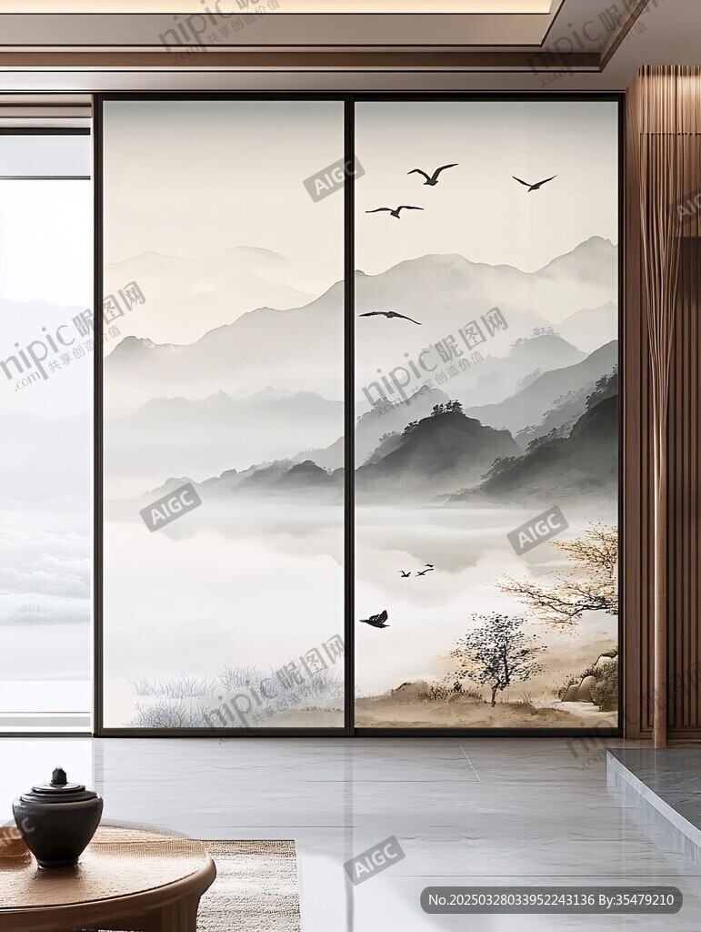 中式山水屏风雅致空间
