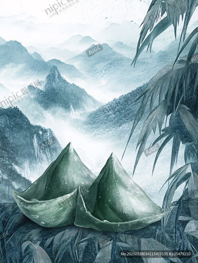 水墨山水间的端午粽子