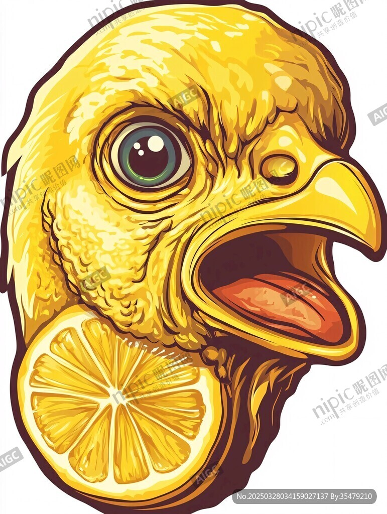 金头鹰与柠檬创意插画
