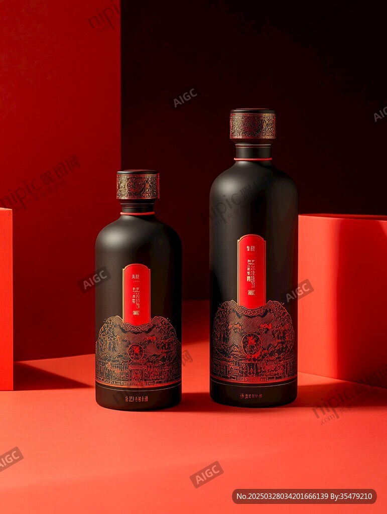 黑瓶红标白酒优雅展示
