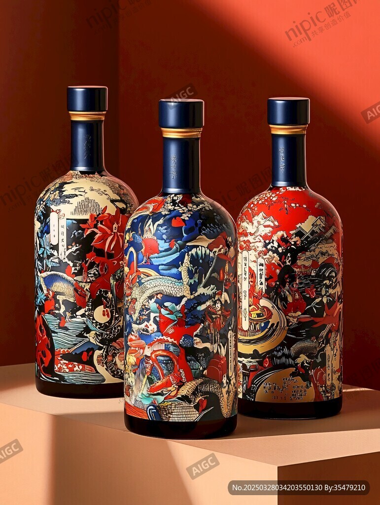 国风艺术酒瓶精美展示