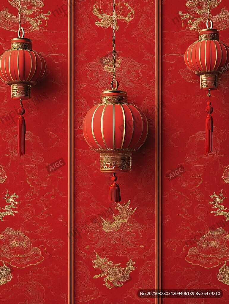 中式红墙挂饰喜庆红灯笼