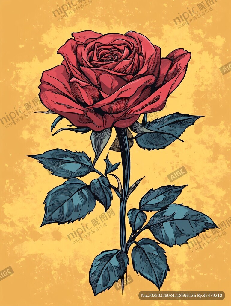 复古风红玫瑰插画
