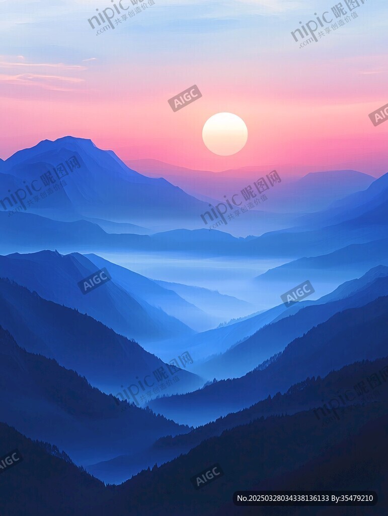 日落群山间梦幻美景