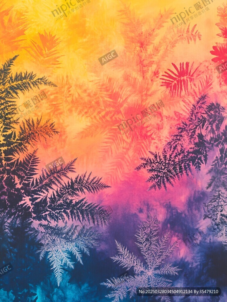 梦幻多彩蕨类植物背景图