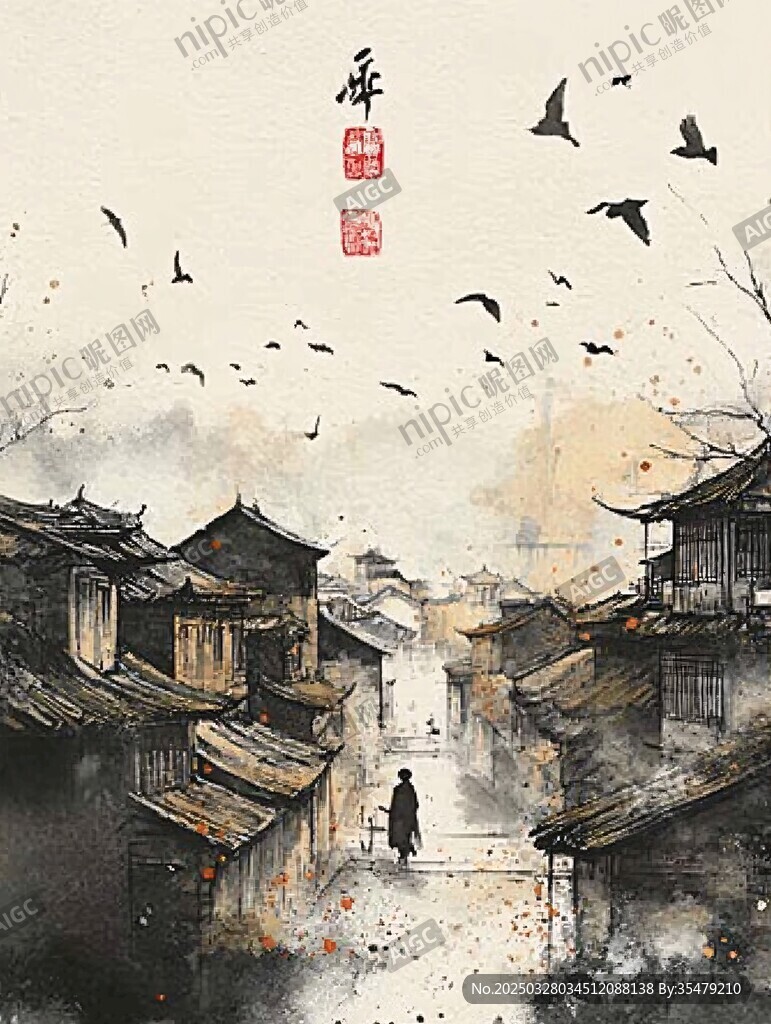 水墨古巷独行客