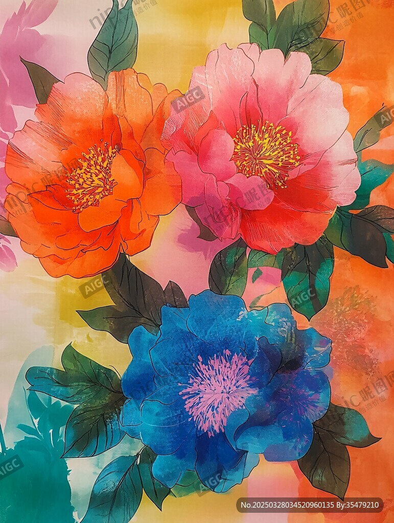 多彩花卉水彩艺术画作